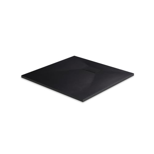 EMKE Duschwanne 90x90 cm Rutschfeste Oberfläche Duschtasse SMC Brausewanne Steinoptik Duschwannen 90 mm Abflussloch Eck-Duschwanne Schwarz
