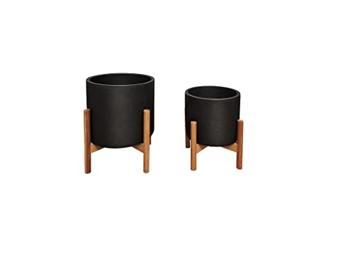 Generisch Sukkulenten Blumentopf 2er-Set aus Zement mit Bambusgestell...