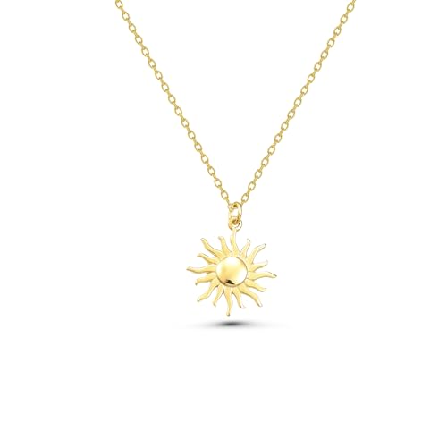 Sun Necklace, 14K Real Gold Sun Pendant, Minimalist Gold Celestial Necklace, Handmade Sun Pendant, Valentines Day Gift