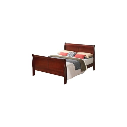 HomeStock Cherry Wood Sleigh Bed - Low Profile Platform Bed Frame - Bedroom Furniture