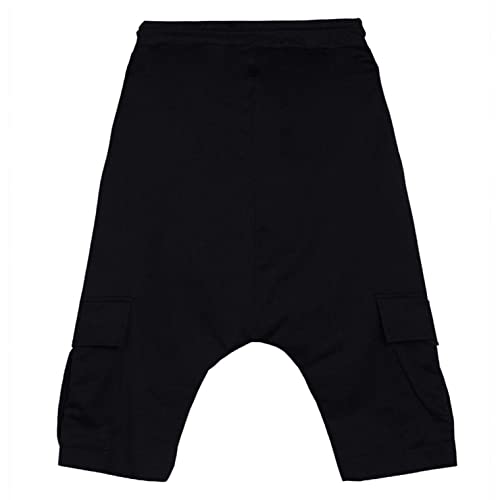 Wuai-Men Drawstring 3/4 Harem Workout Jogger Hippie Drop Crotch Loose Baggy Cargo Capri Yoga Pants Plus Size(Black,Medium) #TOP3