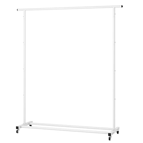 Buzowruil Standard Rod Simple Rolling Metal Clothing Rack Garment Rack Organizer Freestanding Hanger With Wheels,White #TOP5