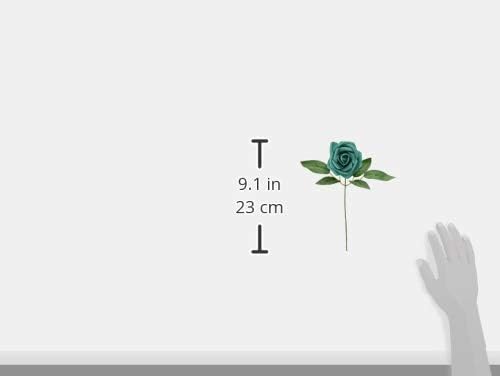 Miniatura 2 de Wrapables Flor de rosa artificial, flores de tacto real para ramos de boda y centros de mesa, color verde azulado