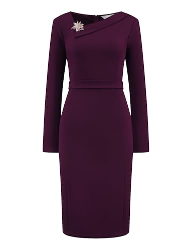 Women's Elegant Sheath Dress Asymmetrical Neckline Wear to Work Pencil Dresses