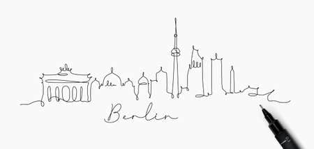 Póster de 80 x 40 cm: silueta de ciudad de Berlín, dibujo con líneas negras sobre fondo blanco(114963742)