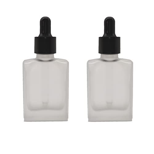 PimyRcyi （2PCS） 30ml Glass Dropper Bottle,1 oz Square Lab Dropping Serum Container,Perfume Vails, Essential Oil Bottle (Matte Clear)
