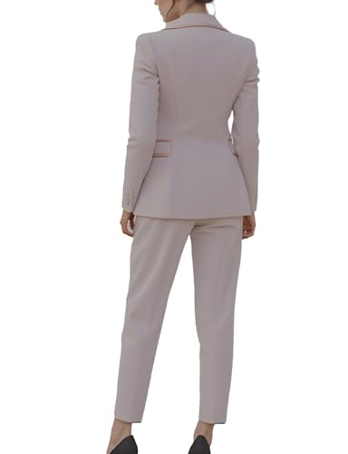Women's Soft Pink Tweed Suit Set,Elegant Double-Breasted Blazer and Slim Pants with Pearl Buttons,Business,Casual3