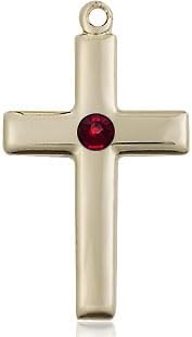 14kt Gold Filled Cross Pendant with a 3mm Faux Garnet Austrian Crystal stone on a 18 inch Gold Filled Light Curb Chain.