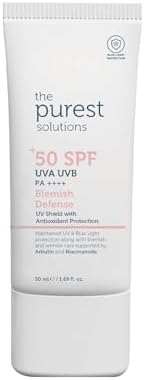 The Purest Solutions Blemish Defense (UV Shield with Antioxidant Protection SPF 50+) - 8h UVA Protection, Arbutin & Niacinamide for Skin Tone Harmonization and Moisturizers - Vegan (50 ml)