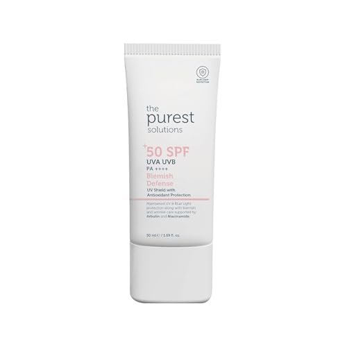 The Purest Solutions Blemish Defense (UV Shield with Antioxidant Protection SPF 50+) - 8h UVA Protection, Arbutin & Niacinamide for Skin Tone Harmonization and Moisturizers - Vegan (50 ml)