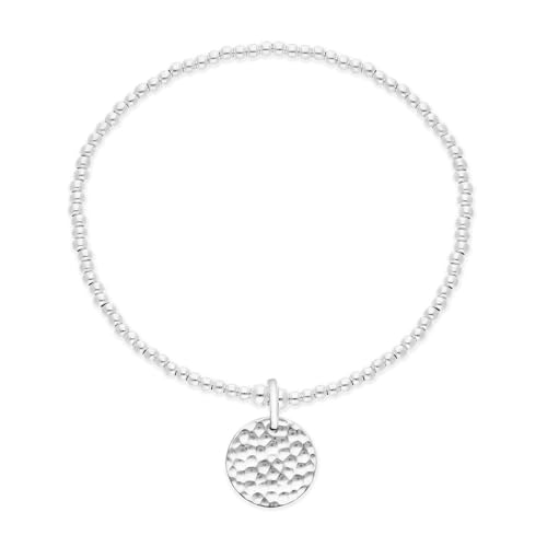 Bracelet Argent 925 perles et médaille martelée 12mm à graver en France