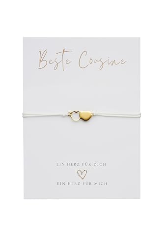Briefzauber Cousine Geschenk: Set aus Herz-Armband & Karte | schlichtes & minimal Makramee-Armband | BFF/Lieblingsmensch Geschenk, Beste Cousinse (Motiv: Cousine - Gold)