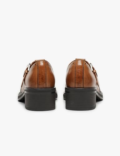Image of BEAU TODAY Oxford Shoes for Women, Mary Jane Shoes for Women T Strap Leather Wingtip Brogue, Chunky Heel Comfortable Non Slip Dress Work Shoes