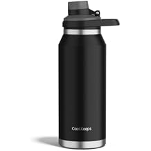 Insulated Water Bottle 34 oz with Fixable Lid for Sport Travel Gym Stainless Steel Water Bottle, BPA-Free Double Wall Vacuum Metal Flask Bottle Leak Proof Black