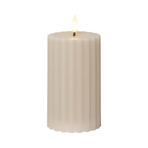 Star Trading Stripe LED Blockkerze Flamme – Realistisch, Wachs-Optik, Timer, Sicher, Warmweiß, Für Innen, Stimmungsvolle Dekoration, 15 cm, Moderne Rillenstruktur, Batteriebetrieben