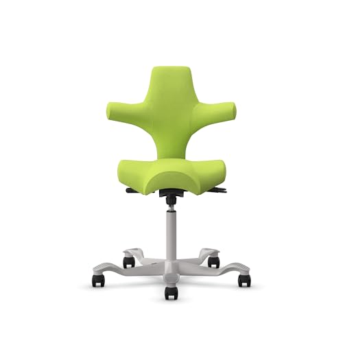 Image of HAG Capisco Sit to Stand Chair-Silver Frame-Upholstered Bright Green