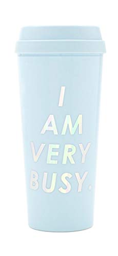 Ban.do Hot Stuff Insulated Thermal Travel Mug, 16 Ounces, I Am Very Busy (ice blue)