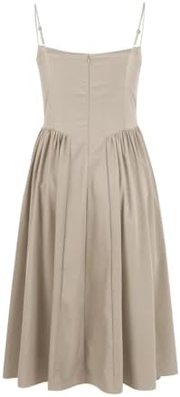 midelxp Womens Corset Dress Elegant Spaghetti Strap Bustier Midi Dress Low Cut Flowy Pleated Hem Formal Dresses with Pockets