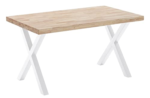 ADNATURA. Mesa Fija Comedor Lemmy 140, Mesa Salón Roble Cálido y Patas Metálicas Mate Blanco. 6 Comensales. 140x80x76cm