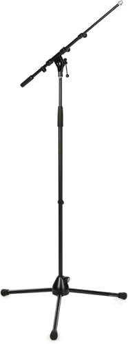 K&M König & Meyer 21090.500.55 Tripod Microphone Stand - Adjustable Telescoping 2-Piece Boom Arm - Professional Grade - Heavy Duty with Folding Leg Base - German Made Black