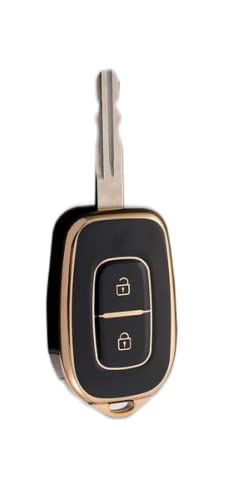 Image of TPU Car Key Cover Black & Golden Compatible for Renault Triber, Kwid, Kiger, Duster Daatsun Redi-Go (Renault & Nissan, 2 Button Remote Key New)