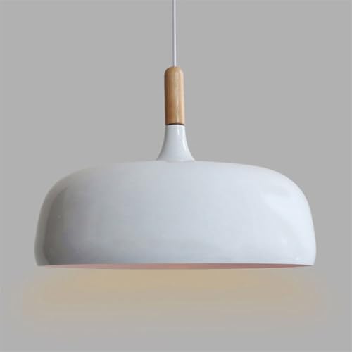 TCHAUSGZOZ Lámpara Industrial Vintage De 19,7 Pulgadas, Detalles Madera Con Pantalla Metal Negro, Casquillo E26 Para Isla Cocina, Comedor, Sala Estar, Bar(White,32cm)