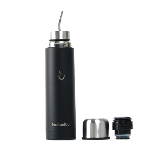 balibetov 740 ml Selbstbedienende Yerba Mate Flasche Auto-Cebante Mate-Becher doppelwandige vakuumisolierte Thermoskanne aus 304 Edelstahl mit doppeltem Auslauf auslaufsicher