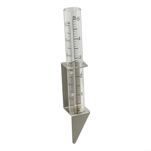 Clear Glass Rain Gauge with Robust Stainless Steel Bracket, 5 Inch Capacity for Garden Yard Monitoring, Easy Install Weather Tool for Outdoor Landscaping