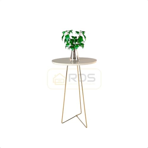Mesa De Apoio Redonda Para Sala Pés De Aço Dourado Tampo Off-White