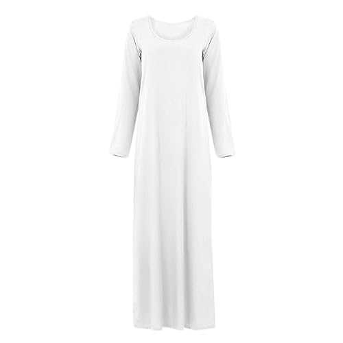 Chemise de nuit longue plissée confortable - Col rond - T-shirt de nuit doux - Nuisette, Blanc., S