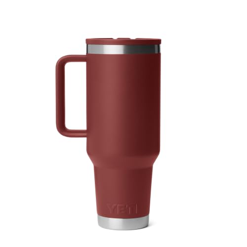 Image of YETI Rambler 40 oz Travel Mug with Flip Straw Lid - Stainless Steel, Vacuum Insulated, Leakproof, Cup Holder Friendly, Stag Red