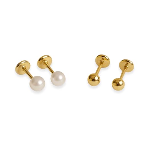 Kit Brinco infantil Pérola e Bolinha Tarraxa Baby Banhado A ouro 18k Antialergico