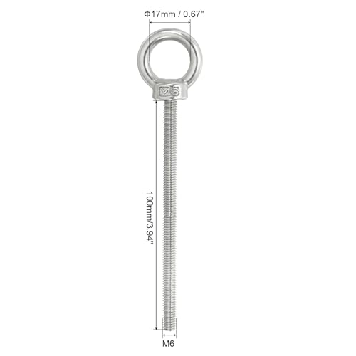 Image of PATIKIL M6 x 100mm Lifting Shoulder Eye Bolt, 3Pcs 304 Stainless Steel Lifting Ring Threaded Eyebolt with Nuts Washers for Hanging Hammocks Articles