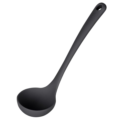 U-Taste 27cm Small Silicone Soup Ladle: 315℃ Heat Resistant Non-Stick 2.4oz Kitchen Deep Serving Spoon, Soft Cooking Utensil with Non-Slip Solid Handle for Mixing Sauce Stew Gravy (Black)