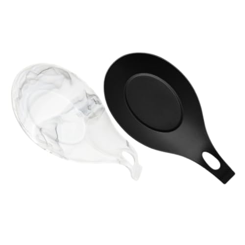 TOKIDNY Soporte de Silicona para Cucharas 2 Piezas Negro y Mármol Base Antideslizante para Utensilios de Cocina Adecuado para Encimeras y Barra de Café Resistente y Fácil de Limpiar