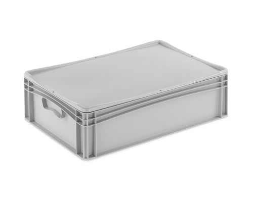 Aufbewahrungsbox mit Deckel | stabile Eurobox in 32 Ausführungen | Behälter für Garten, Haushalt, Lager oder Werkstatt – mit aufliegendem Deckel (Geschlossen - ohne Handgriff, 60x40x18,3 cm)
