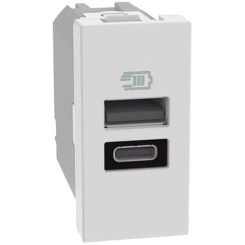 BTICINO MatixGO Presa di corrente con porta USB 1 modulo Bianco JW4191AC Caricatore USB con una porta tipo A e una tipo C, 15W