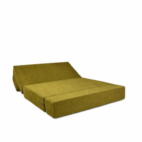 Image of Foldable One Seater Sofa Bed 3 x 6 Ft Jute Fabric Washable Cover Convertible Sofa Bed for Living Room & Office, Guest Room (Finish Color - Green - Pre-Assembled)