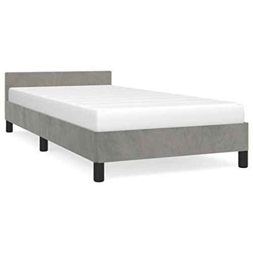 Inlife Bed Frame With Headboard Light Gray 39.4"X74.8" Twin Velvet #TOP1