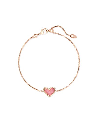 Kendra Scott Ari Heart Adjustable Length Pendant Necklace, Ari Heart Stud Earrings, And Ari Heart Link Chain Bracelet Bundle, Fashion Jewelry, 14K Rose Gold-Plated, Pink Drusy #TOP3