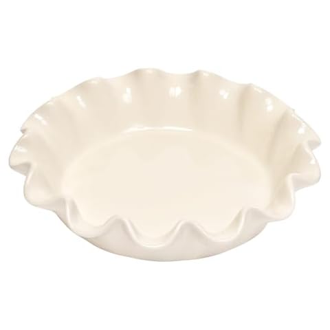 Emile Henry Made In France Ruffled 10.5" X 2.5" / 1.25qt pie dish, Clay Cover