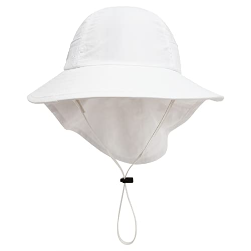 Muryobao Toddler Kids Baby Girls Boys Sun Hat Summer Upf 50+ Uv Protection Caps Wide Brim Neck Flap Beach Play Fishing Hats White Age 1-3 Years #TOP1