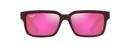 Maui Jim Hiapo AF Rectangle Sunglasses, Matte Burgundy/Maui Sunrise Polarized, Extra Large