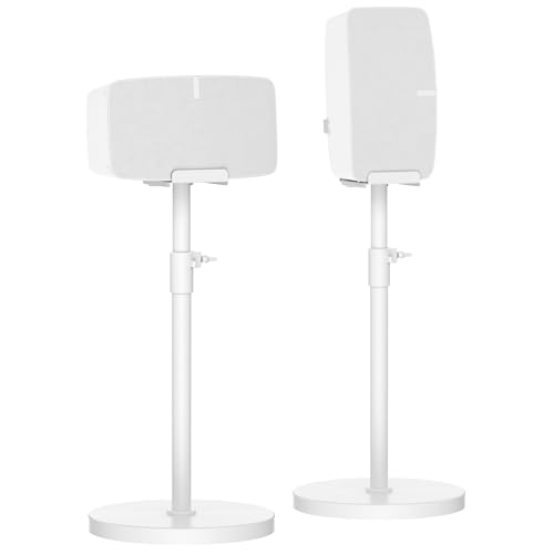 Height Adjustable Floor Speaker Stand for Sonos Five & Play:5 Vertical or Horizontal Placement Metal Sonos 5 Speaker Stand with Cable Management (White 2 Pack)
