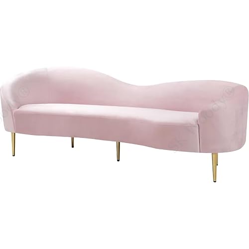 Image of Rosewood Luxury Curved Sofa in Premium Velvet-Fabric | Solid Wood Structure | High Density Foam | Sturdy Golden Legs | Comfortable & Stylish Couch for Modern Living Room (Pink, 3 Seater)