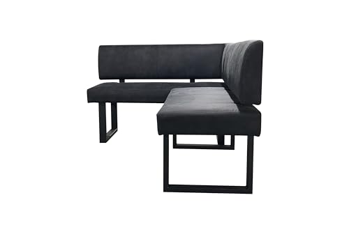 byLIVING Eckbank Vancouver/Vintage Mikrofaser anthrazit/Metall Gestell schwarz pulverbeschichtet/Taschenfederkern/Langer Schenkel rechts/Küchenbank/Sitzbank / 125 x 181,5, H 86 cm