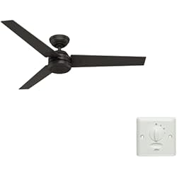 Ventilador Dante Hunter Hunter Fan, Ventilador de Techo con Control de pared para Interiores y Exteriores, Protos, 3 Aspas Reversibles, Color Bronce, 132 cm, Ideal para Verano e Invierno, Modelo 51220