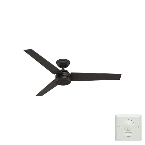 HUNTER FAN Ventilateur de Plafond Protos 132 cm pour Intérieur et Extérieur, avec Commande Murale, 3 Pales Réversibles Couleur Bois Brillant, pour Été et Hiver, Modèle 51220