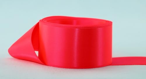 Image of Ribbon Bazaar Double Faced Satin - Premium Gloss Finish - 100% Polyester Ribbon for Gift Wrapping, Crafts, Scrapbooking, Hair Bow, Decorating & More - 7 /8 inch Neon Pink 50yd Spool