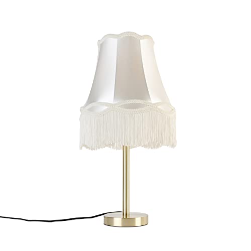 Qazqa granny - Lampe de table avec Abat-Jour - 1 lumière - Ø 30 cm - Crème - Classique/Antique -...